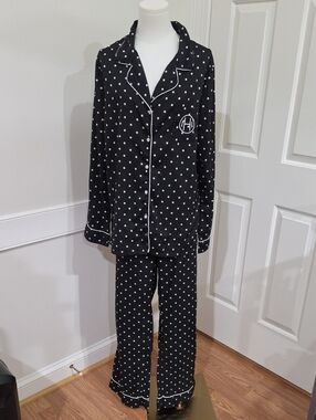 Mud Pie "Follow Your Dreams" Monogram Polka Dot Pajama Set -Size L (Initial "H")